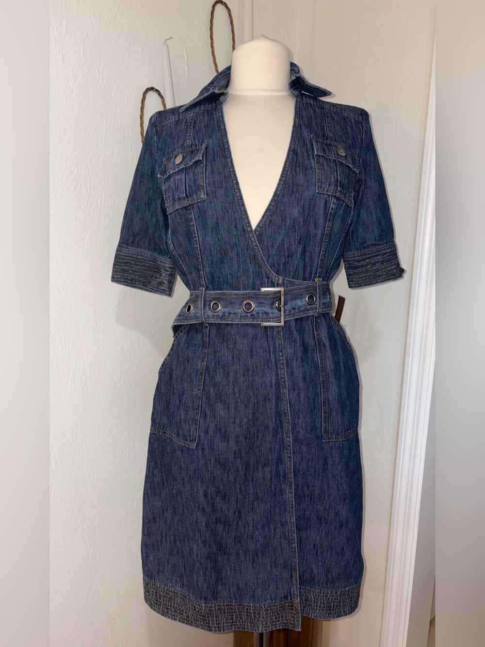Diane Von Furstenberg Denim Wrap Dress Belted Cotton Size 4 - Picture 6 of 11